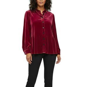 J.Jill Velvet Blouse MP Burgundy Silk Blend Elegant Chic Feminine Retro Party